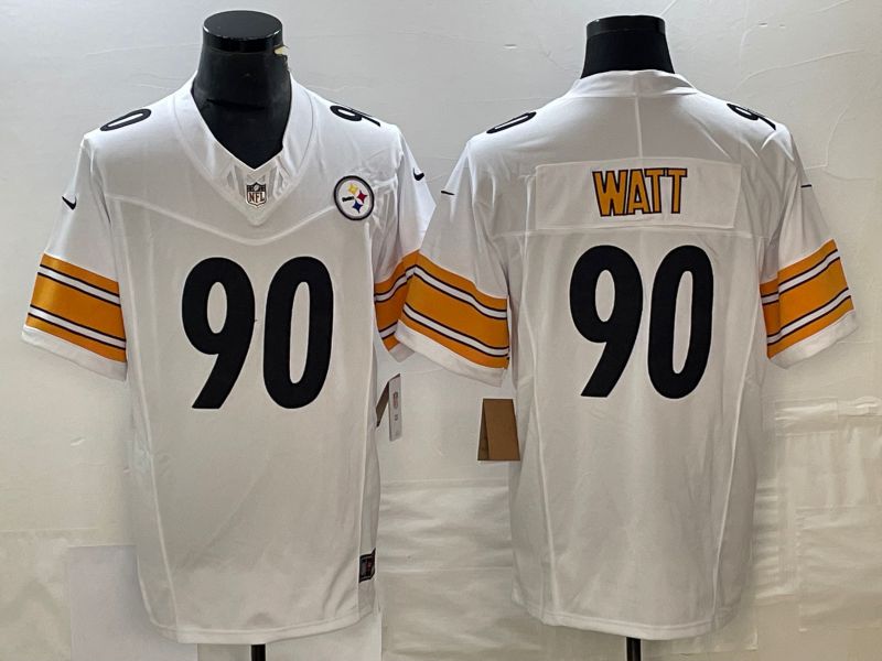 Men Pittsburgh Steelers #90 Watt White 2023 Nike Vapor Limited NFL Jersey style 1->women nfl jersey->Women Jersey